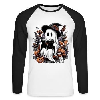 Amateur de livres fantômes - T-shirt baseball manches longues Homme - blanc/noir - Devant - Nik (191cm)