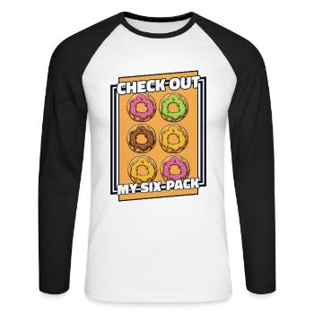 Découvrez mon amateur de six beignets glacés - T-shirt baseball manches longues Homme - blanc/noir - Devant - Nik (191cm)
