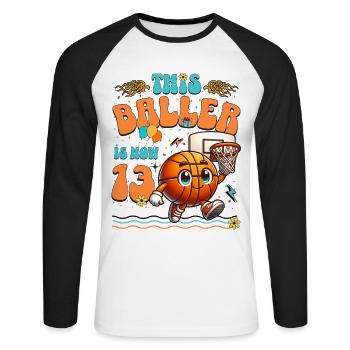 Basketball 13th Birthday Children's Birthday Party - Unisex Long Sleeve Baseball T-Shirt - white/black - Front - Nik (191cm)