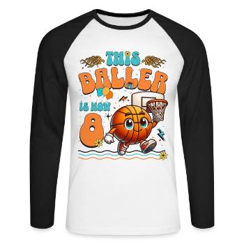 Basketball 8th Birthday Children's Birthday Party - Unisex Long Sleeve Baseball T-Shirt - white/black - Front - Nik (191cm)