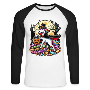 Funny Vampire Unicorn Loves Candy - Unisex Long Sleeve Baseball T-Shirt - white/black - Front - Nik (191cm)