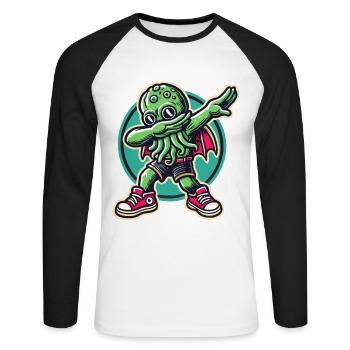 Dabbing drôle Cthulhu Dabbing Design - T-shirt baseball manches longues Homme - blanc/noir - Devant - Nik (191cm)