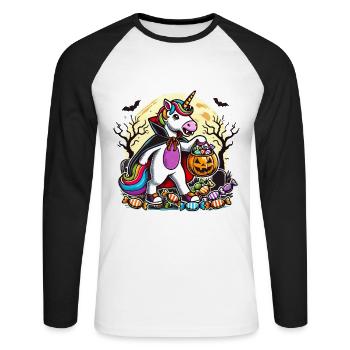 Funny Vampire Unicorn Loves Candy - Unisex Long Sleeve Baseball T-Shirt - white/black - Front - Nik (191cm)