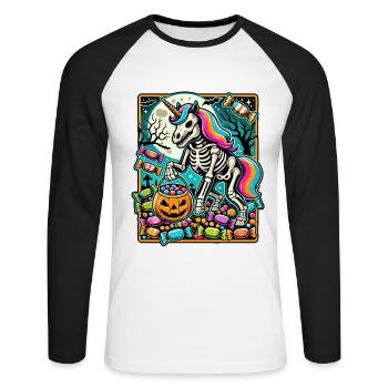 Drôle de squelette de licorne aime les bonbons - T-shirt baseball manches longues Homme - blanc/noir - Devant - Nik (191cm)