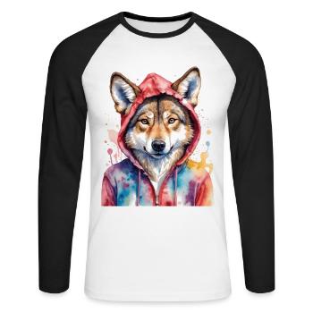 Wolf Hoodie Bunt Lustig Tier Design Print - Unisex Baseballshirt langarm - Weiß/Schwarz - Vorne - Nik (191cm)