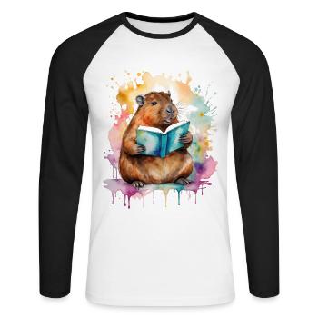 Capybara livre de lecture Capy coloré Animal Design Print - T-shirt baseball manches longues Homme - blanc/noir - Devant - Nik (191cm)