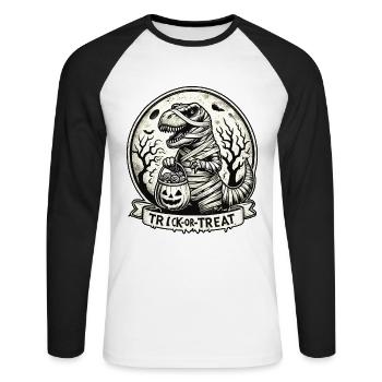 Funny T-Rex Mummy Loves Candy - Unisex Long Sleeve Baseball T-Shirt - white/black - Front - Nik (191cm)