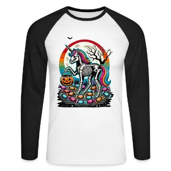 Drôle de squelette de licorne aime les bonbons - T-shirt baseball manches longues Homme - blanc/noir - Devant - Nik (191cm)