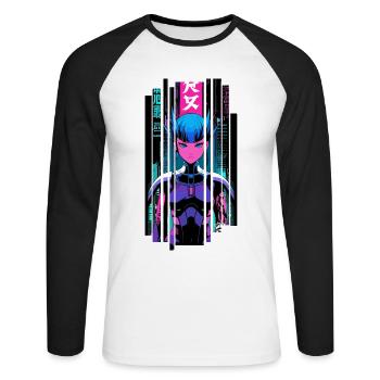 Woman géométrique ninja cyborg symbole - T-shirt baseball manches longues Homme - blanc/noir - Devant - Nik (191cm)