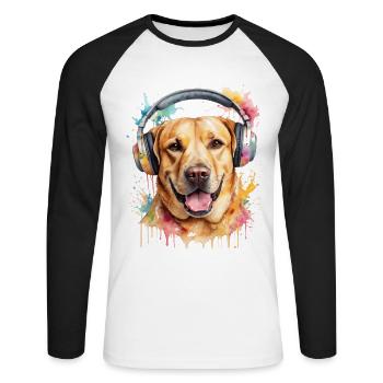 Labrador Retriever Casque Chien Animal Print - T-shirt baseball manches longues Homme - blanc/noir - Devant - Nik (191cm)