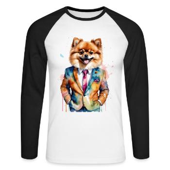 Pomeranian Zwergspitz Anzug Hund Bunt Print - Unisex Baseballshirt langarm - Weiß/Schwarz - Vorne - Nik (191cm)
