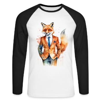 Fuchs Anzug Bunt Tier Design Print - Unisex Baseballshirt langarm - Weiß/Schwarz - Vorne - Nik (191cm)