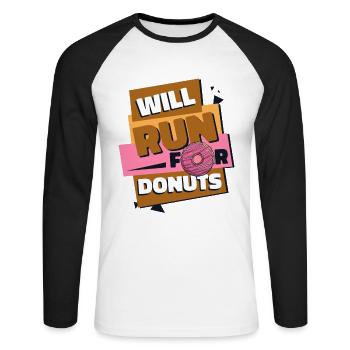 Will Run For Donuts Doughnut Maker Glazed Lover - Unisex Long Sleeve Baseball T-Shirt - white/black - Front - Nik (191cm)