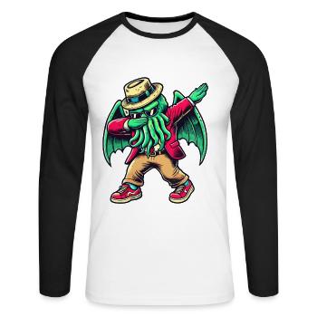 Dabbing drôle Cthulhu Dabbing Design - T-shirt baseball manches longues Homme - blanc/noir - Devant - Nik (191cm)