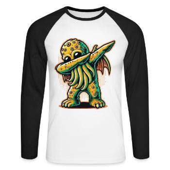 Drôle Dabbing Cthulhu Pieuvre dystopique - T-shirt baseball manches longues Homme - blanc/noir - Devant - Nik (191cm)