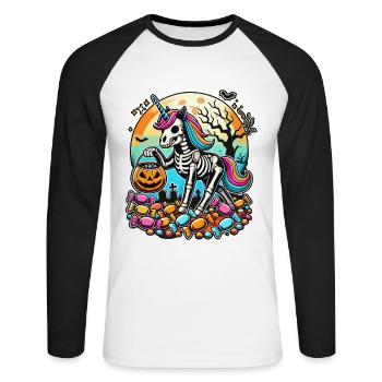 Lustiges Einhorn Skelett Liebt Süßigkeiten - Unisex Baseballshirt langarm - Weiß/Schwarz - Vorne - Nik (191cm)