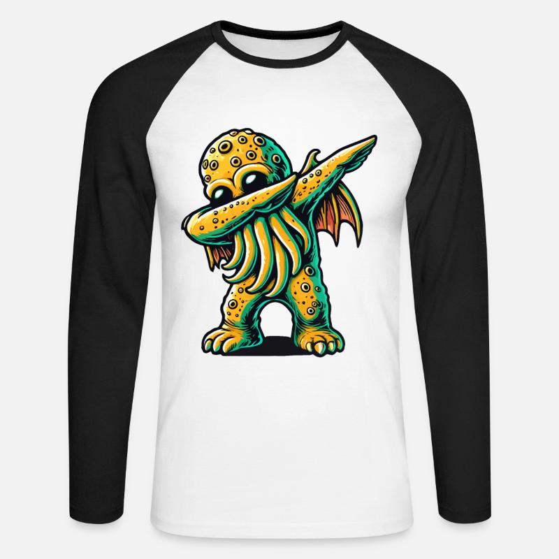 Lustiger Dabbender Cthulhu Dabbing Design - Unisex Baseballshirt langarm - Weiß/Schwarz