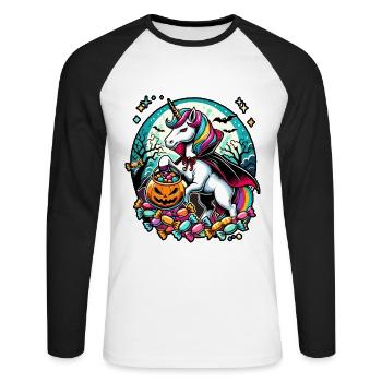 Funny Vampire Unicorn Loves Candy - Unisex Long Sleeve Baseball T-Shirt - white/black - Front - Nik (191cm)