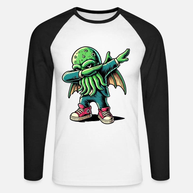 Lustiger Dabbender Cthulhu Dabbing Design - Unisex Baseballshirt langarm - Weiß/Schwarz