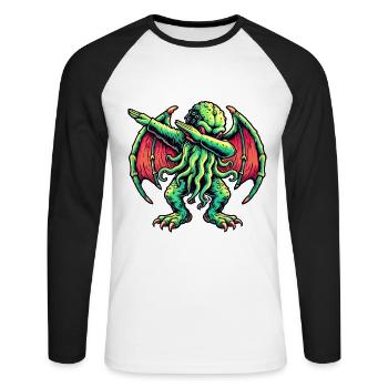 Dabbing drôle Cthulhu Dabbing Design - T-shirt baseball manches longues Homme - blanc/noir - Devant - Nik (191cm)