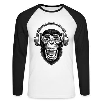 Cooles Schimpansen-Shirt für Vinyl-Fans - Unisex Baseballshirt langarm - Weiß/Schwarz - Vorne - Nik (191cm)