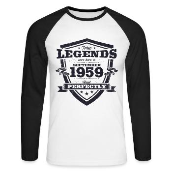 65. Geburtstag Original August 1959 Jahrgang 1959 - Unisex Baseballshirt langarm - Weiß/Schwarz - Vorne - Nik (191cm)