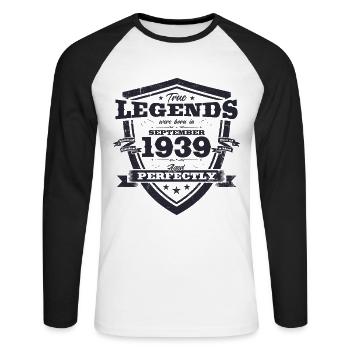 85th Birthday Original August 1939 Born 1939 - Unisex Long Sleeve Baseball T-Shirt - white/black - Front - Nik (191cm)