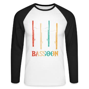 Instrument de basson rétro Aerophone Music Player - T-shirt baseball manches longues Homme - blanc/noir - Devant - Nik (191cm)