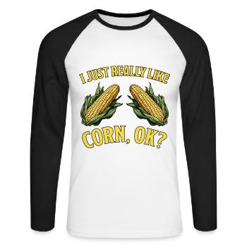 Maïs en épi disant maïs drôle maïs en épi cadeau - T-shirt baseball manches longues Homme - blanc/noir - Devant - Nik (191cm)