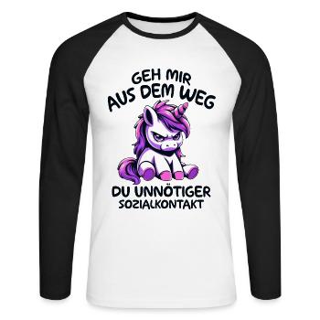 Écarte-toi de mon chemin, contact social inutile - T-shirt baseball manches longues Homme - blanc/noir - Devant - Nik (191cm)