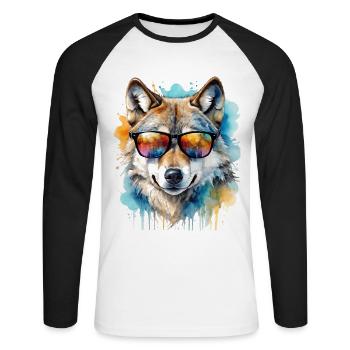 Lunettes de soleil loup Imprimé coloré Animal Design - T-shirt baseball manches longues Homme - blanc/noir - Devant - Nik (191cm)