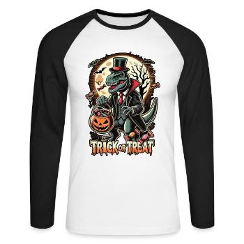 Drôle T-Rex vampire menteur bonbons - T-shirt baseball manches longues Homme - blanc/noir - Devant - Nik (191cm)