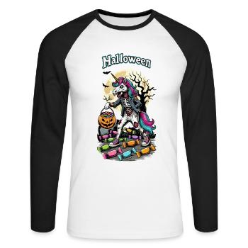Drôle de licorne zombie aime les bonbons - T-shirt baseball manches longues Homme - blanc/noir - Devant - Nik (191cm)