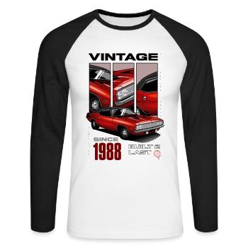Je ne suis pas vieux, je suis une voiture classique vintage née en 1988 - T-shirt baseball manches longues Homme - blanc/noir - Devant - Nik (191cm)