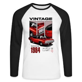 Je ne suis pas vieux, je suis une voiture classique vintage née en 1984 - T-shirt baseball manches longues Homme - blanc/noir - Devant - Nik (191cm)