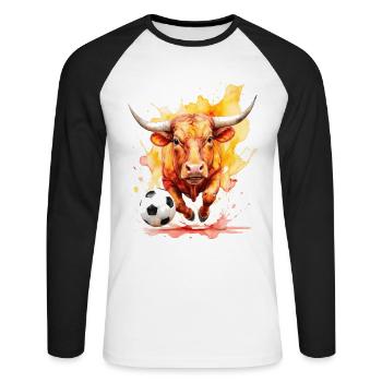 Bull Football Colorful Spain Animal Design Print - Unisex Long Sleeve Baseball T-Shirt - white/black - Front - Nik (191cm)