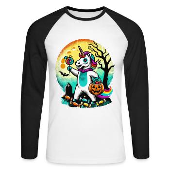 Funny Zombie Unicorn Loves Candy - Unisex Long Sleeve Baseball T-Shirt - white/black - Front - Nik (191cm)
