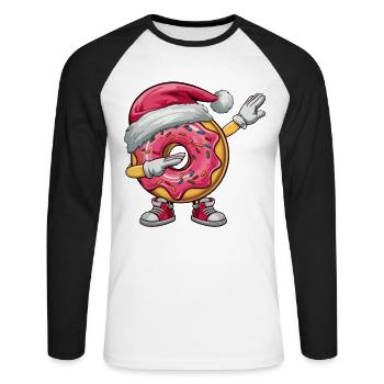 Dabbing Donut Santa Hat Christmas Dab Dance Kids - Unisex Long Sleeve Baseball T-Shirt - white/black - Front - Nik (191cm)