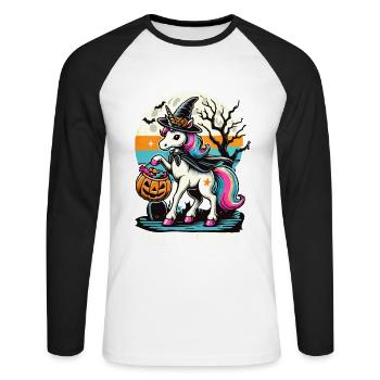 La licorne sorcière drôle veut des bonbons - T-shirt baseball manches longues Homme - blanc/noir - Devant - Nik (191cm)
