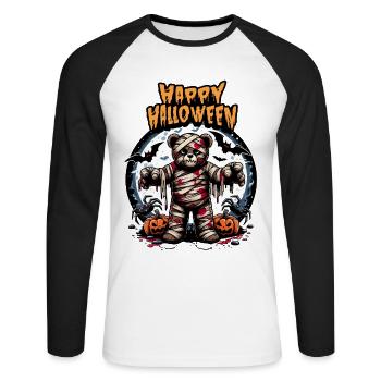 Happy Halloween Teddy Bear Zombie Halloween Costume - Unisex Long Sleeve Baseball T-Shirt - white/black - Front - Nik (191cm)