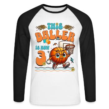 Fête d'anniversaire pour enfants du 3ème anniversaire du basket-ball - T-shirt baseball manches longues Homme - blanc/noir - Devant - Nik (191cm)