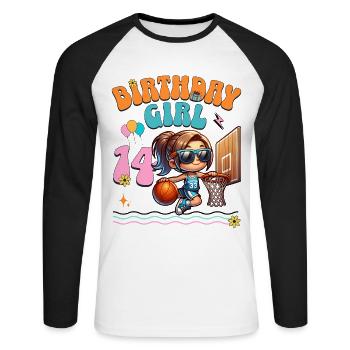 Joueur de basket-ball fille 14e anniversaire de basket-ball - T-shirt baseball manches longues Homme - blanc/noir - Devant - Nik (191cm)