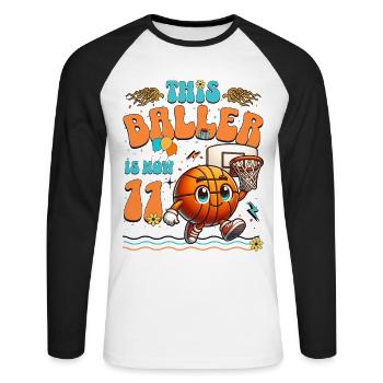 Fête d'anniversaire pour enfants du 11e anniversaire du basket-ball - T-shirt baseball manches longues Homme - blanc/noir - Devant - Nik (191cm)