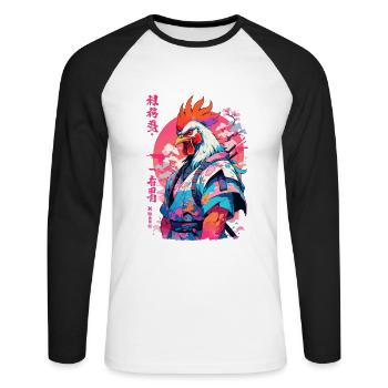 Hahn Yokai Vaporwave Aesthetic Samurai Kunst - Unisex Baseballshirt langarm - Weiß/Schwarz - Vorne - Nik (191cm)