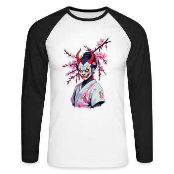 Oni Samurai Vaporwave Aesthetic Japan Culture - Unisex Long Sleeve Baseball T-Shirt - white/black - Front - Nik (191cm)