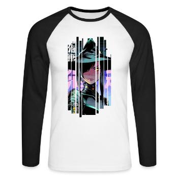 Geometric Halloween Witch - Unisex Long Sleeve Baseball T-Shirt - white/black - Front - Nik (191cm)