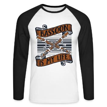 Bassoon Is My Life Aerophone Bassoon Instrument - Unisex Long Sleeve Baseball T-Shirt - white/black - Front - Nik (191cm)