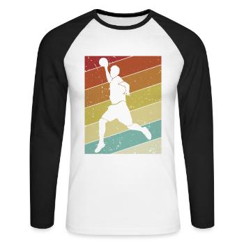 Joueur de jeu d’équipe Prisonball rétro - T-shirt baseball manches longues Homme - blanc/noir - Devant - Nik (191cm)