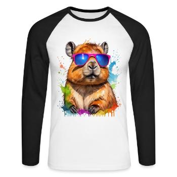 Capybara Sunglasses Capy Colorful Animal Design Print - Unisex Long Sleeve Baseball T-Shirt - white/black - Front - Nik (191cm)