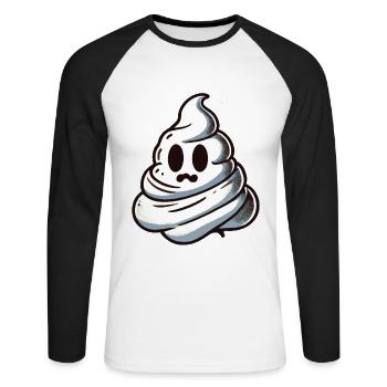 Drôle caca tas d’excréments fantôme humoristique - T-shirt baseball manches longues Homme - blanc/noir - Devant - Nik (191cm)